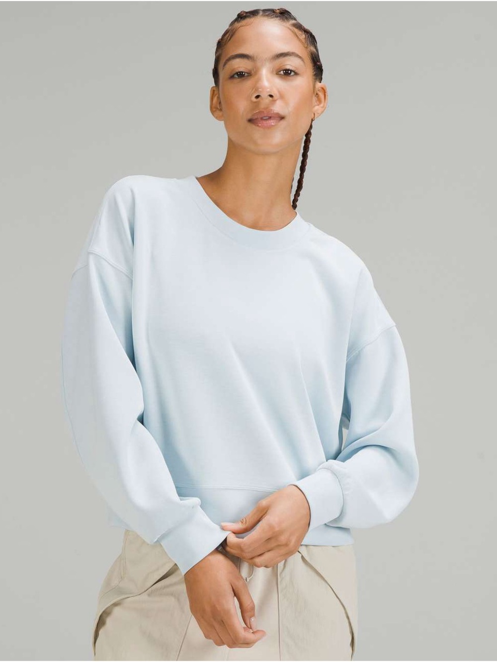 Lululemon Softstreme Perfectly Oversized Cropped Crew in the color Powder Blue 4
